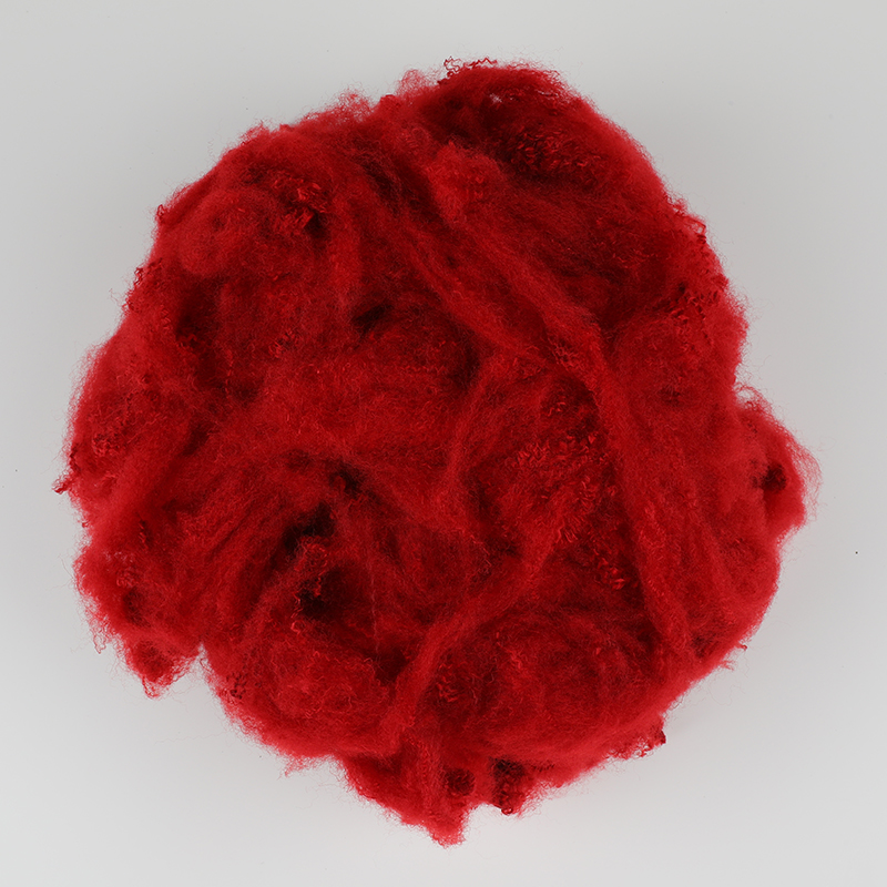 Vinröd Ull Spinning Polyester Stapel Fiber 3D×64mm